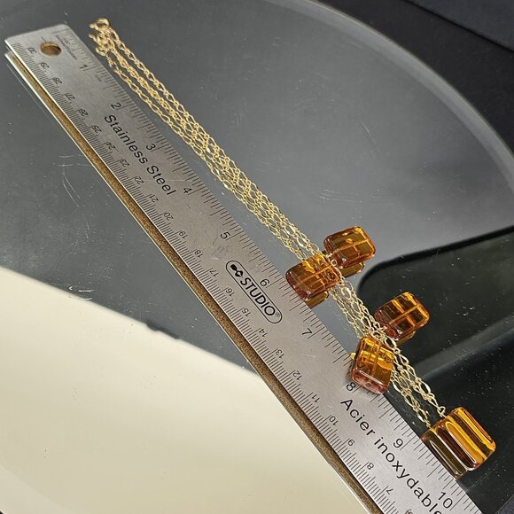 14K Gold Filled 18" Necklace With 5 Faux Amber Pendants Gorgeous! - Picture 5 of 6